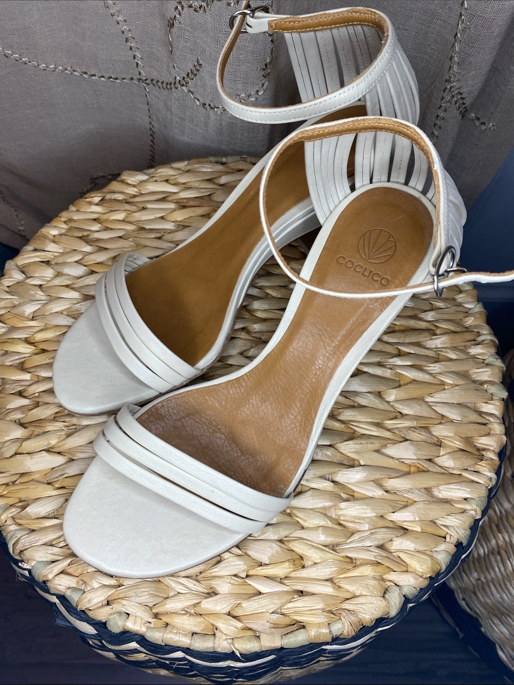 COCLICO light beige Ankle-Strap Block Heel Sandals - made in Spain